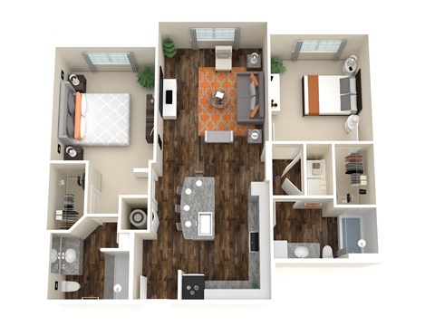 B1 Floorplan - two bed two bath
